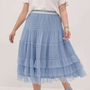 Maeve Antheopologie Cornflower Blue Tulle Tiered Midi Skirt sz XL